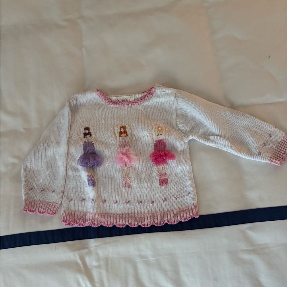 Girls' Pink and White Sweater with Doll Design